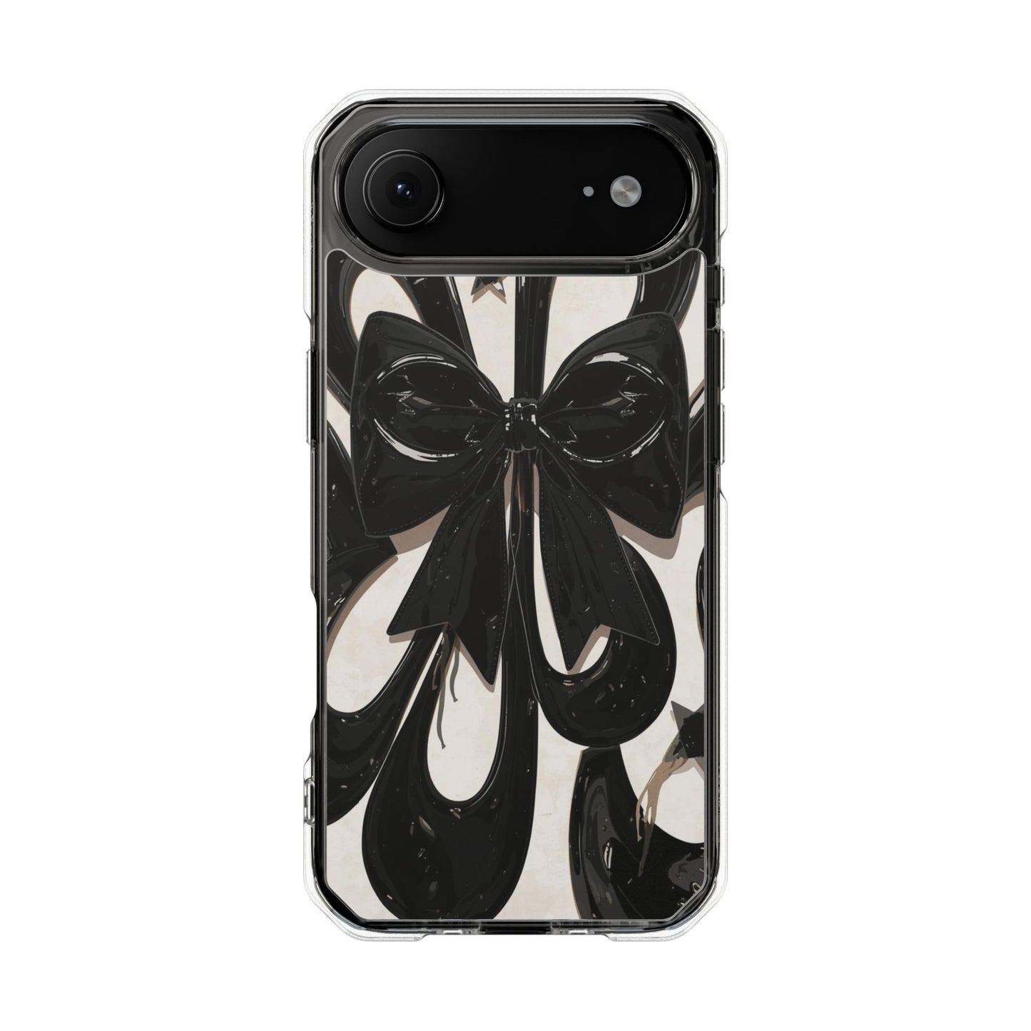 Clear Magnetic Phone Case — Black Abstract Bow Design