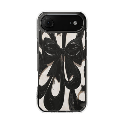 Clear Magnetic Phone Case — Black Abstract Bow Design