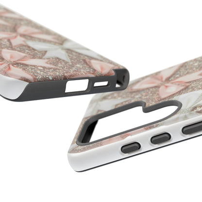 Glitter Bow Tough Phone Case — Pink & White Ribbon Protective Cover