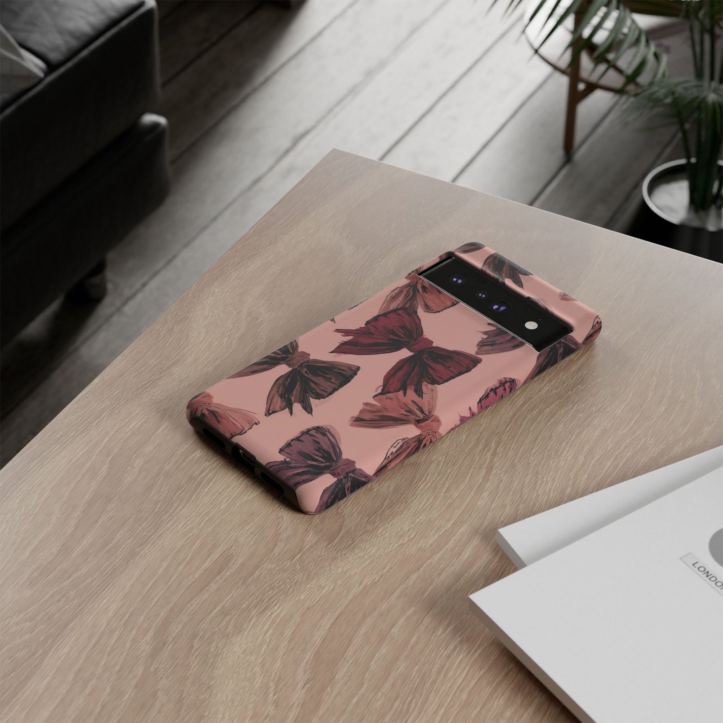 Bow Pattern Tough Phone Case — Pink Watercolor Bows Protective iPhone Cover