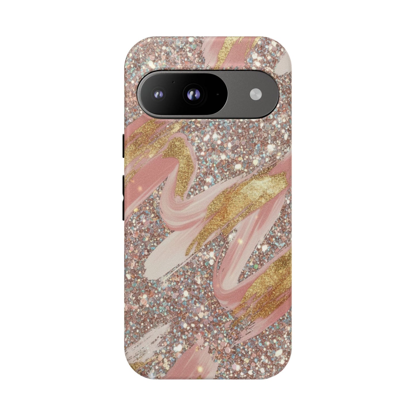 Glitter Blush Marble Phone Case — Pink Gold Swirl Tough Case