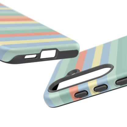 Pastel Striped Phone Case — Retro Horizontal Multi-Color Tough Case