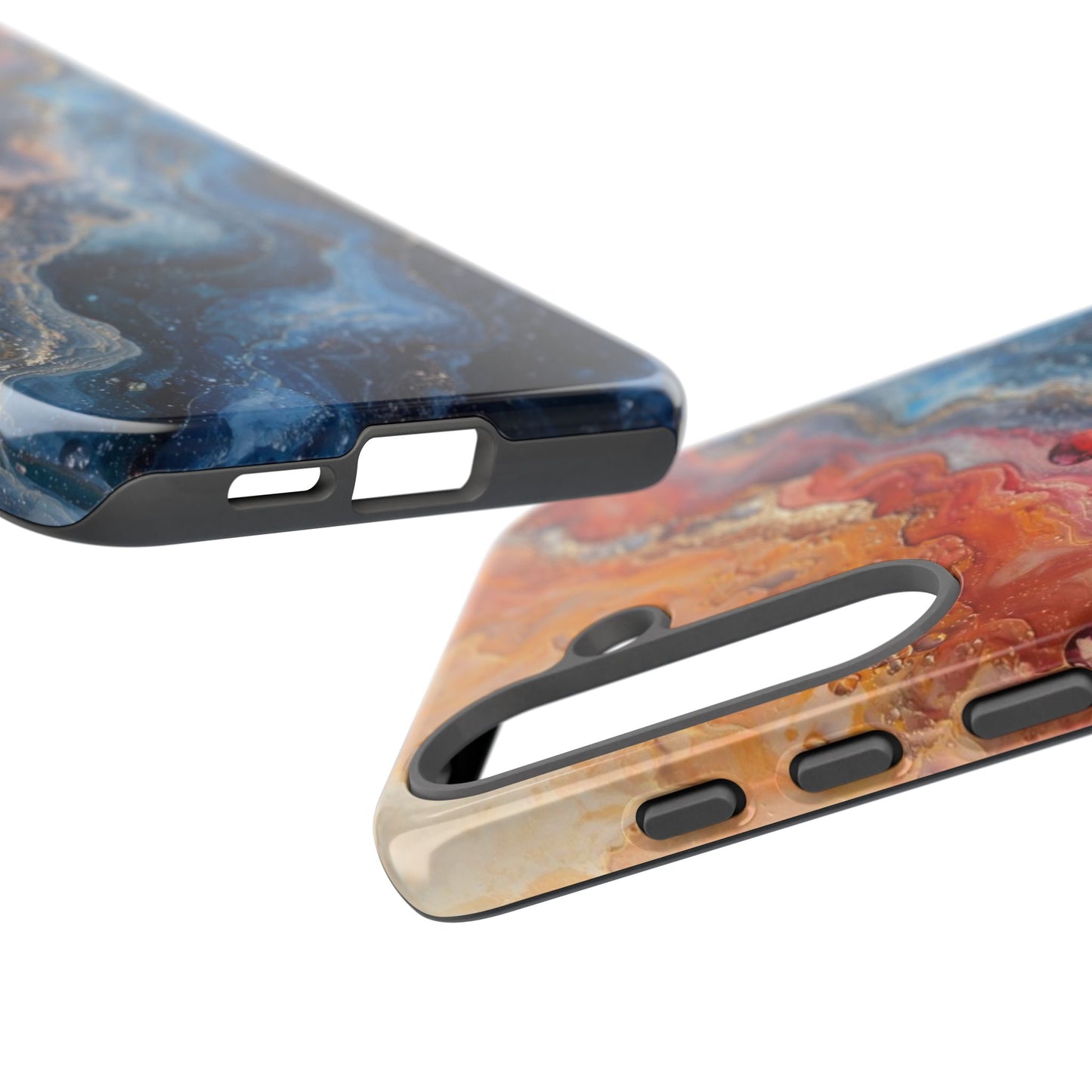 Marbled Galaxy Tough Phone Case — Abstract Blue & Coral Protective Cover