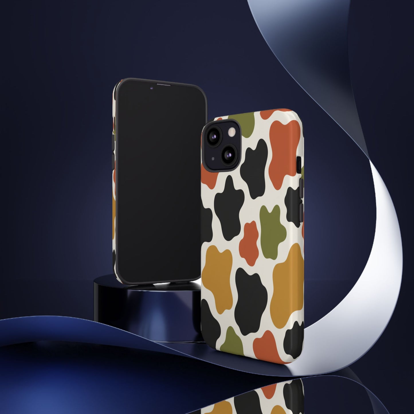 Camouflage Pattern Tough Phone Case – Retro Olive, Rust & Mustard Protective Cover