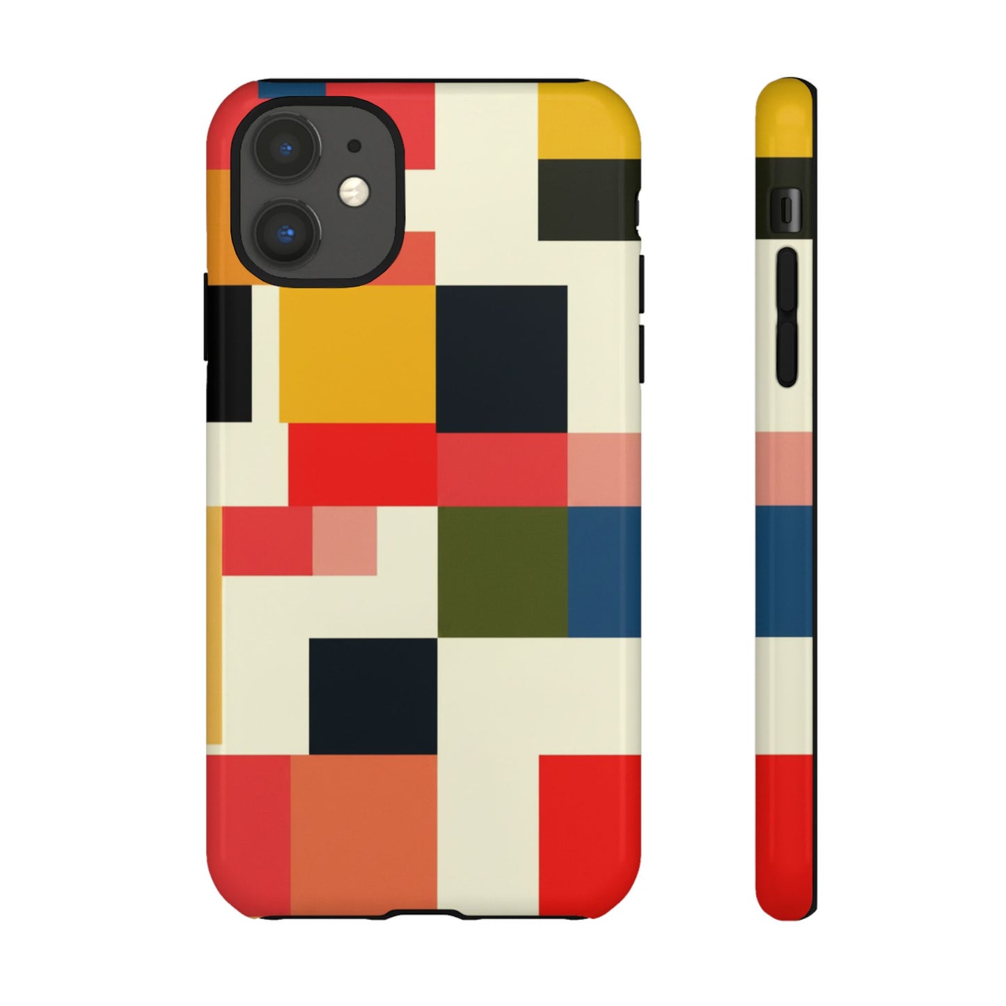 Abstract Color Block Tough Phone Case — Retro Geometric Protective Cover