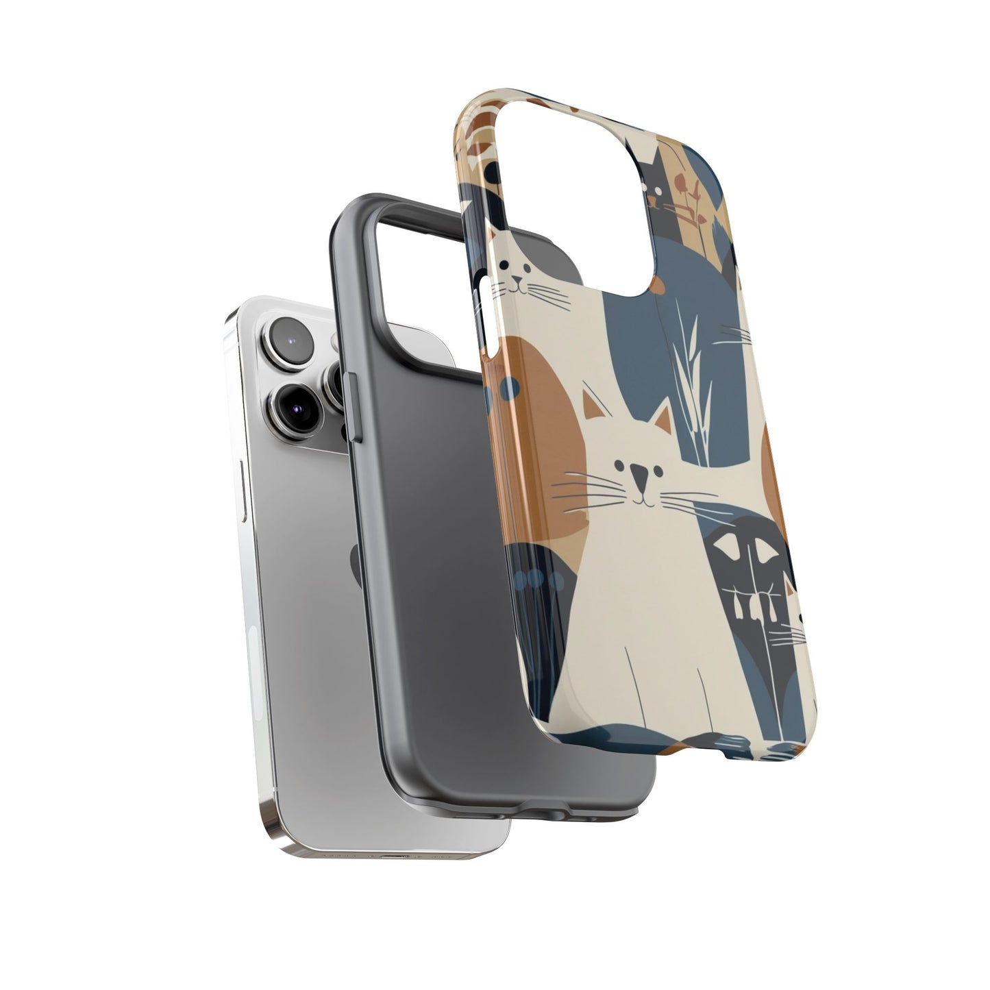 Cat Pattern Phone Case – Retro Abstract Cats Protective iPhone Cover