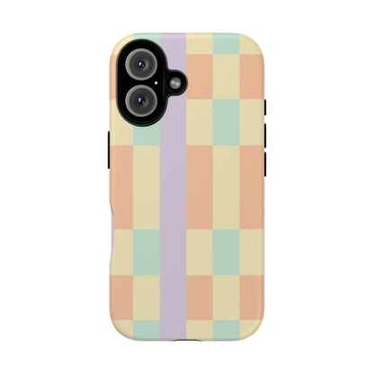 Pastel Checkered Phone Case — Retro Stripe Tough Case