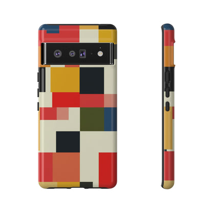 Abstract Color Block Tough Phone Case — Retro Geometric Protective Cover