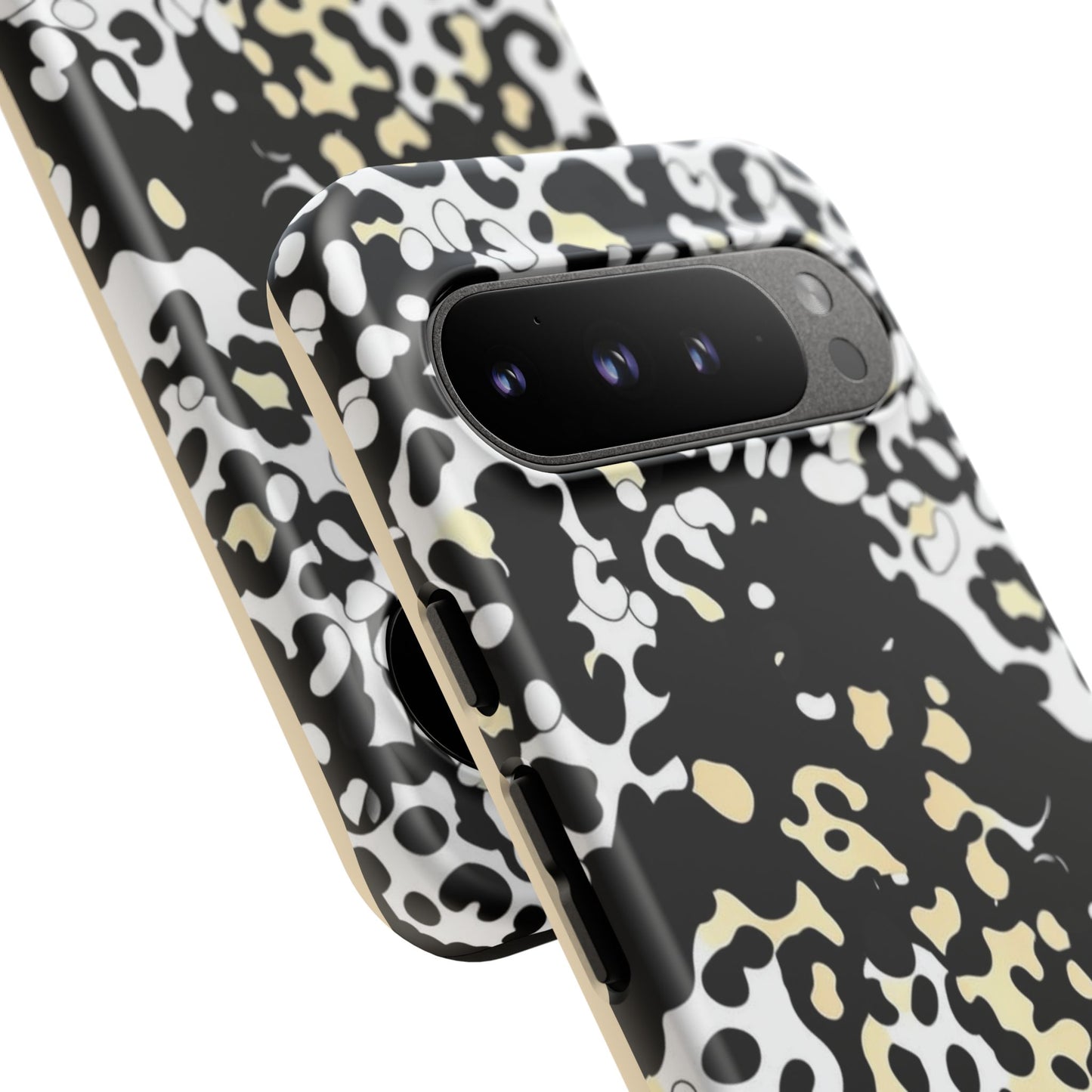 Leopard Splash Tough Phone Case — Black & Cream Animal Print Protective Cover
