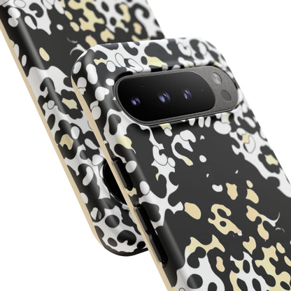 Leopard Splash Tough Phone Case — Black & Cream Animal Print Protective Cover