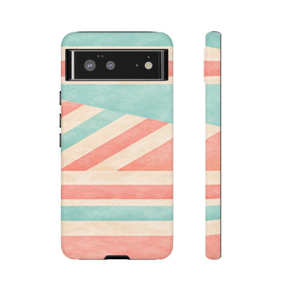 Pastel Stripes Tough Phone Case – Retro Coral & Teal Protective Cover