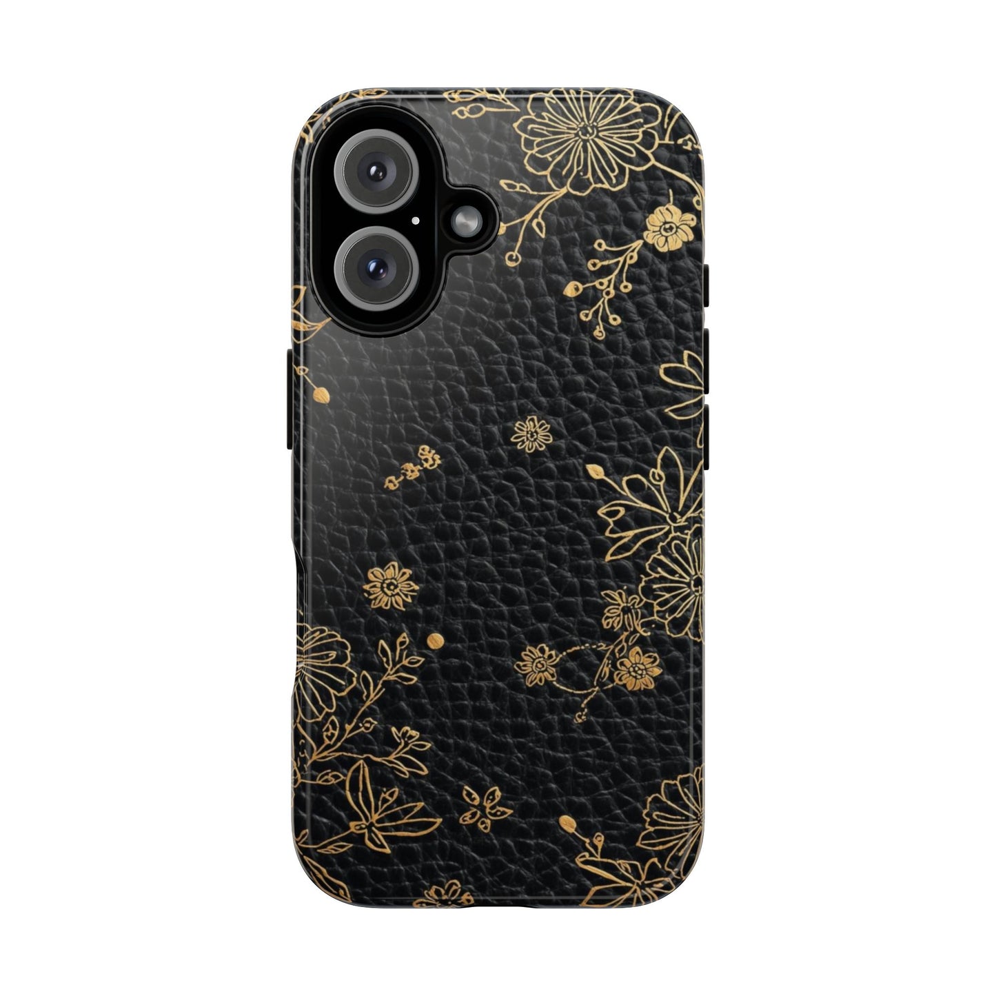 Floral Gold Foil Leather Texture Tough Phone Case