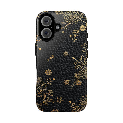 Floral Gold Foil Leather Texture Tough Phone Case