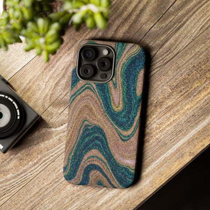 Marbled Teal & Gold Phone Case — Glitter Swirl Tough Case