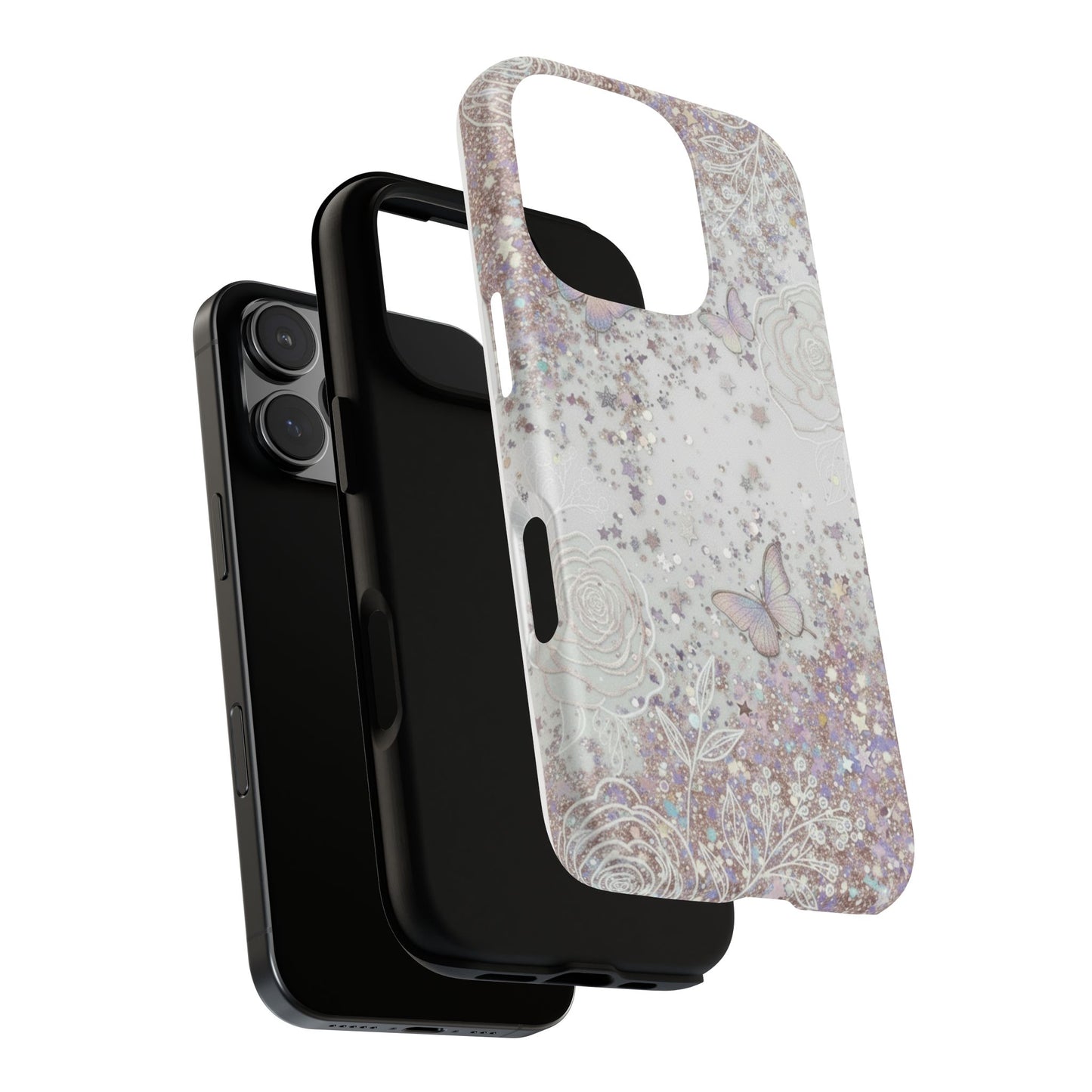 Butterfly Glitter Tough Phone Case — Floral Sparkle Protective Case