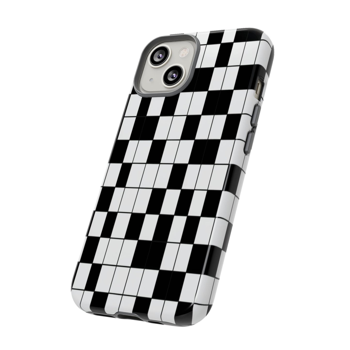 Crossword Grid Phone Case — Black & White Puzzle Pattern Tough Phone Cover