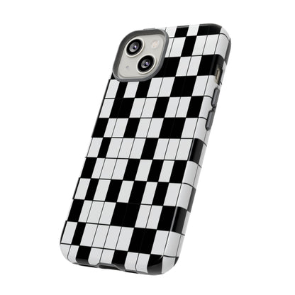 Crossword Grid Phone Case — Black & White Puzzle Pattern Tough Phone Cover
