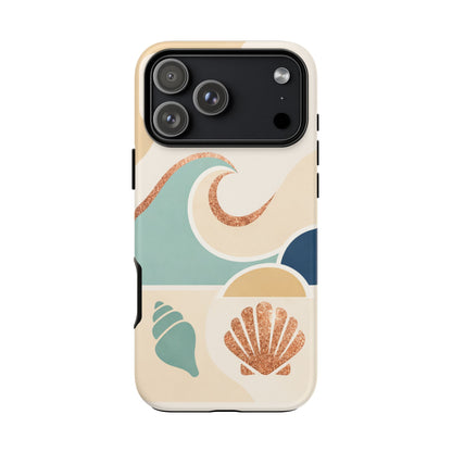 Sea Breeze Tough Phone Case — Retro Waves & Shells Design
