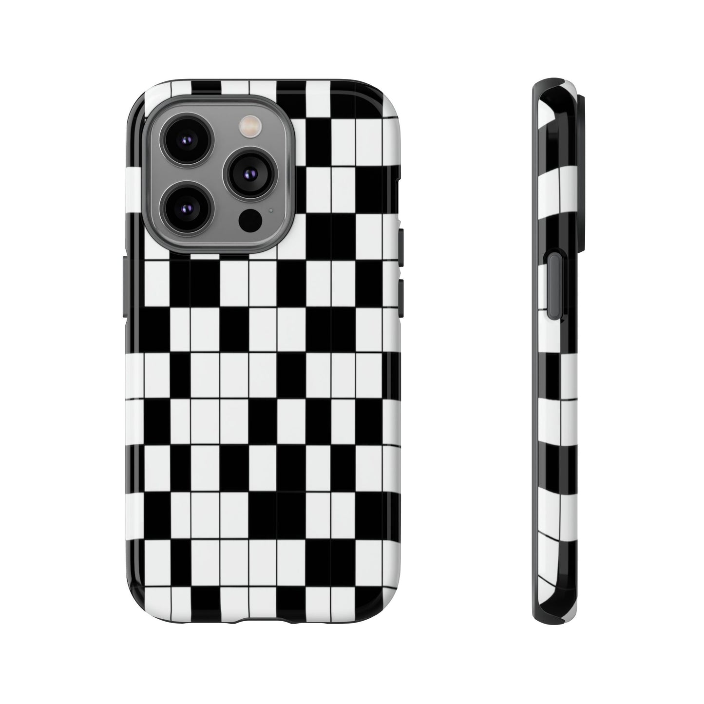 Crossword Grid Phone Case — Black & White Puzzle Pattern Tough Phone Cover