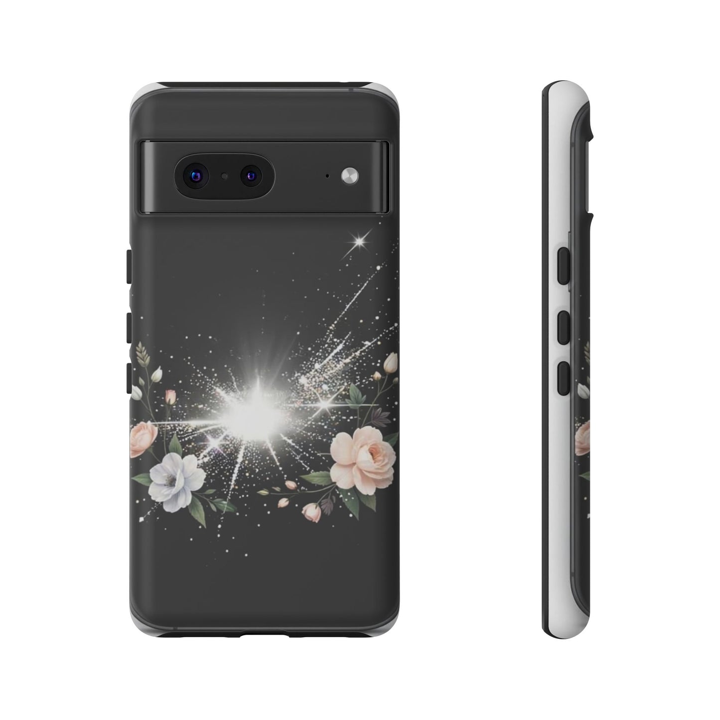 Floral Burst Phone Case — Protective Black Sparkle Design