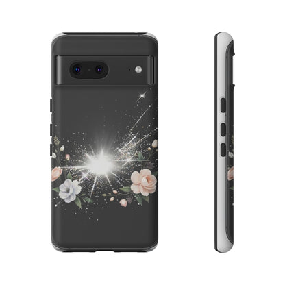 Floral Burst Phone Case — Protective Black Sparkle Design