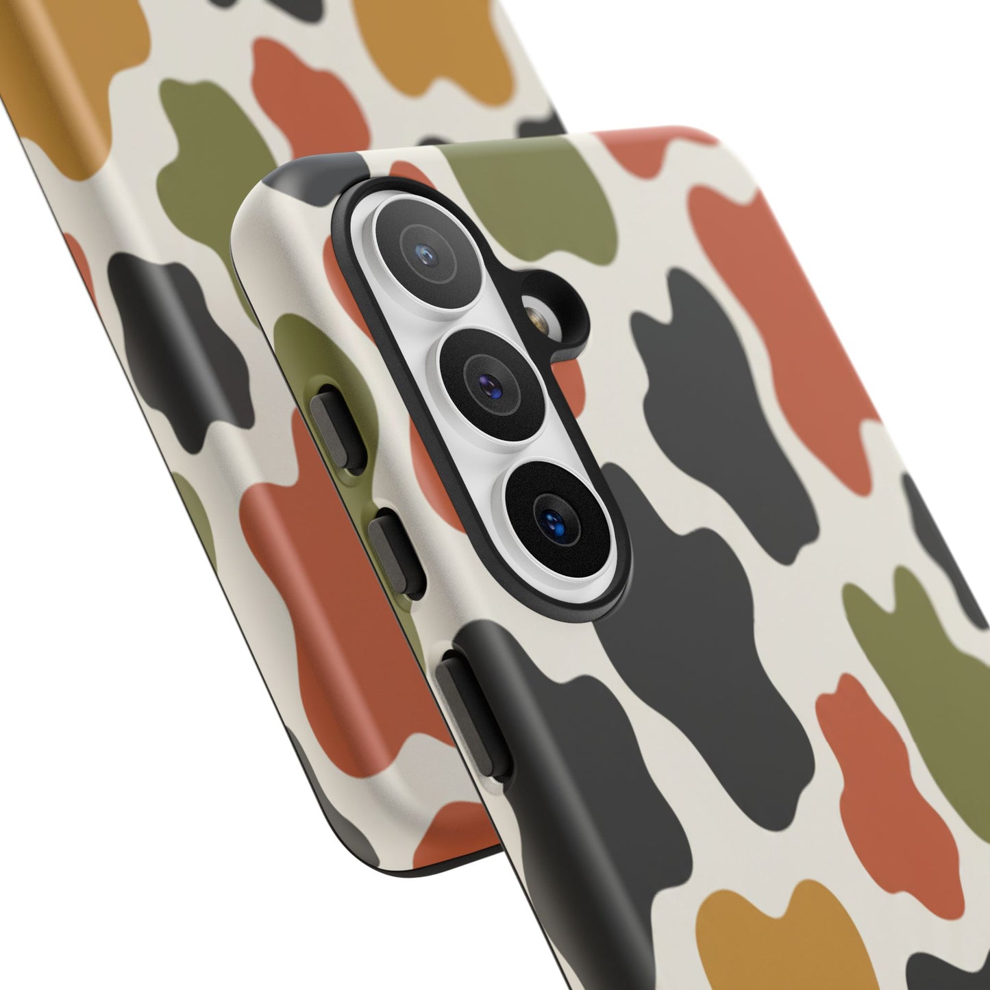 Camouflage Pattern Tough Phone Case – Retro Olive, Rust & Mustard Protective Cover