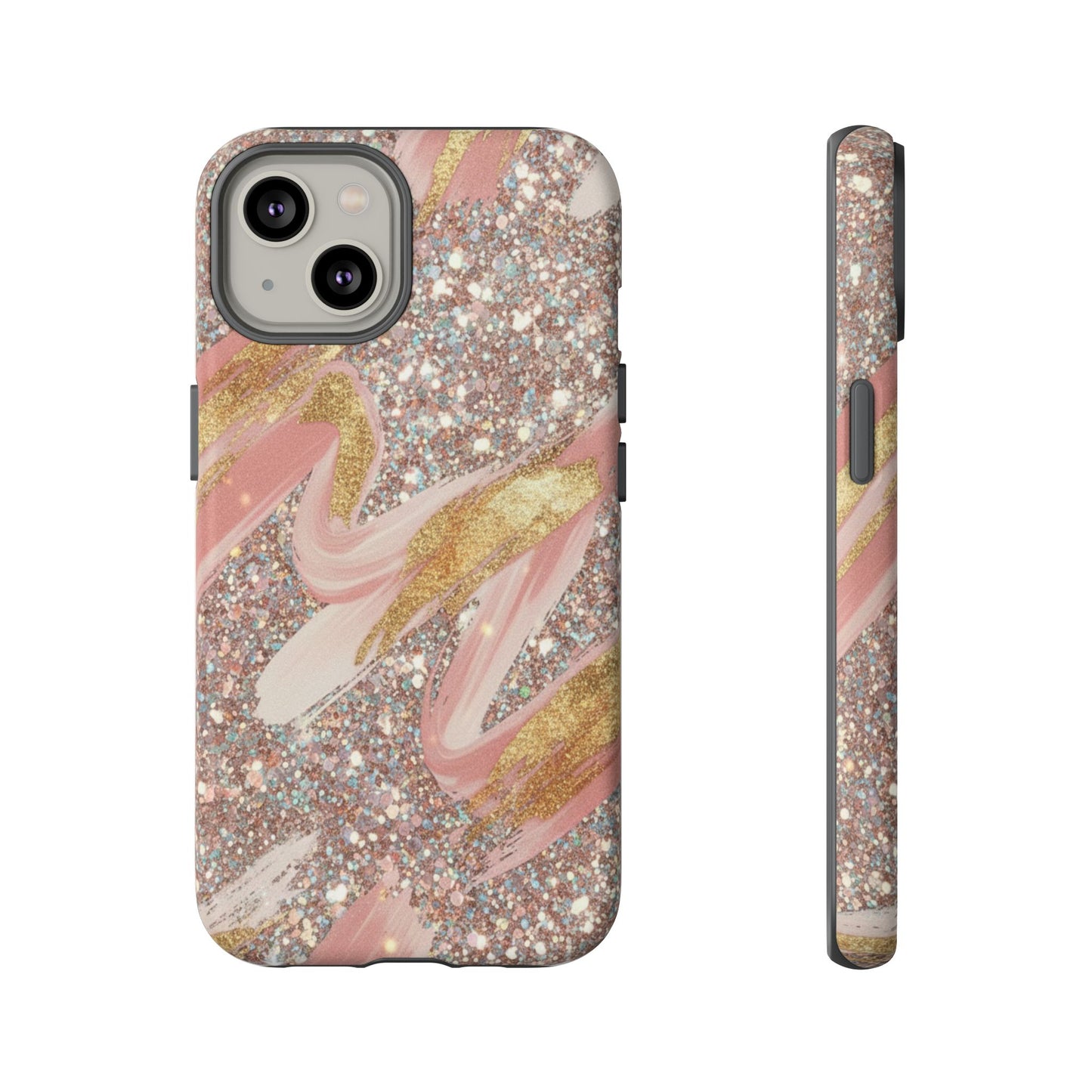 Glitter Blush Marble Phone Case — Pink Gold Swirl Tough Case