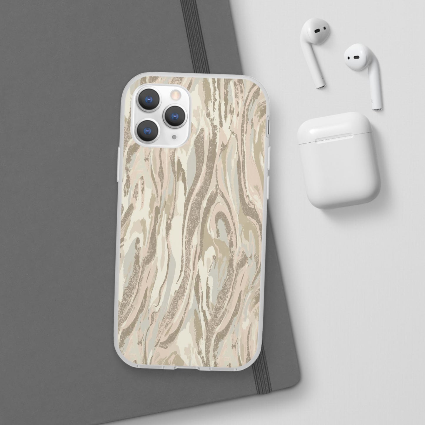 Neutral Marble Swirl Flexi Phone Case — Beige Abstract Protective Cover