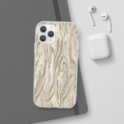 Neutral Marble Swirl Flexi Phone Case — Beige Abstract Protective Cover
