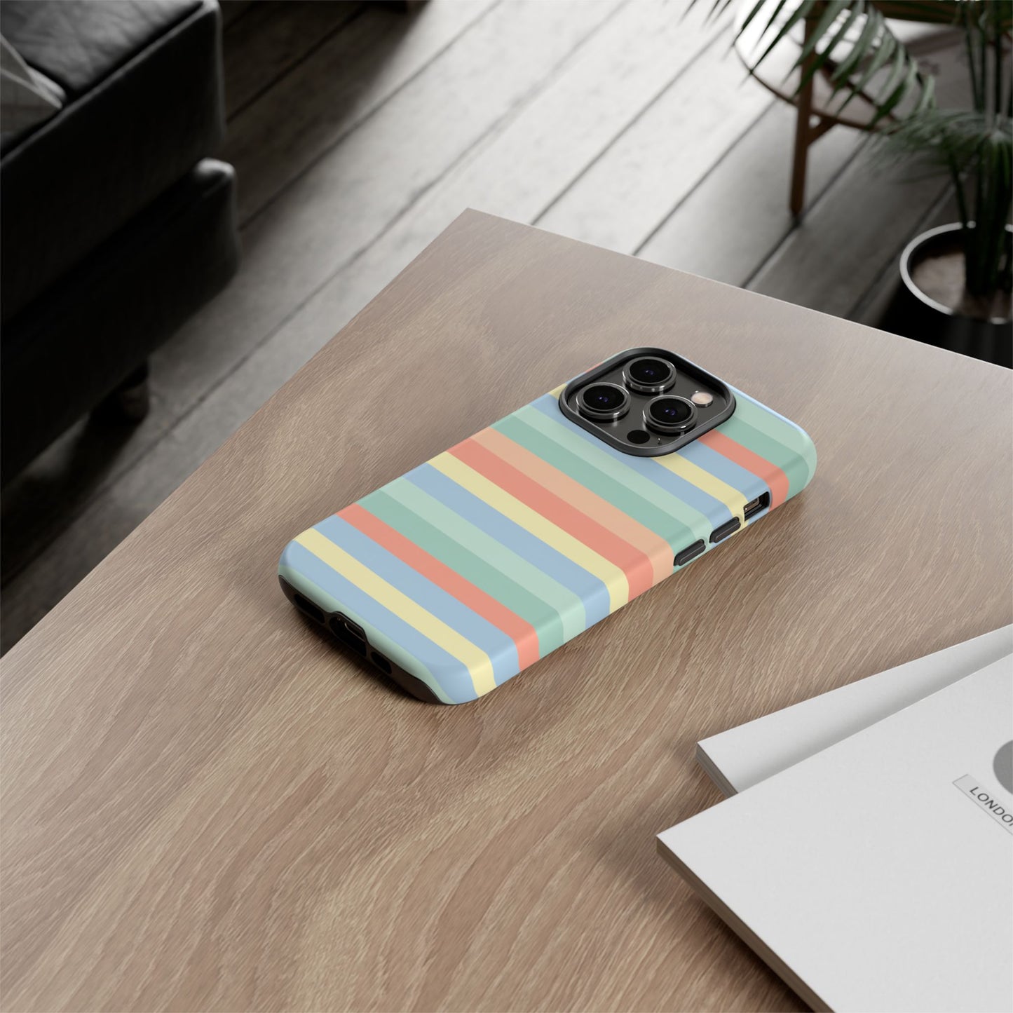 Pastel Striped Phone Case — Retro Horizontal Multi-Color Tough Case