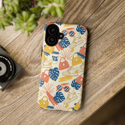 Tough Cases: Retro Summer Pattern Phone Case – Sunglasses, Sneakers & Tropical Leaves