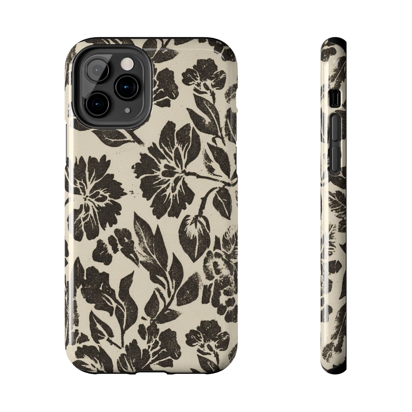 Floral Noir Tough Phone Case — Black Vintage Flower Protective Cover