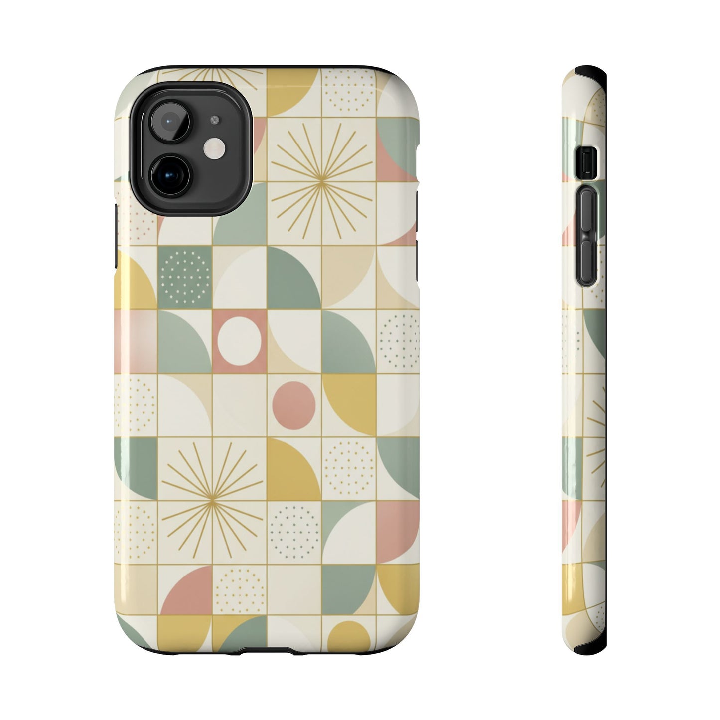 Retro Geometric Tough Phone Case — Pastel Midcentury Pattern
