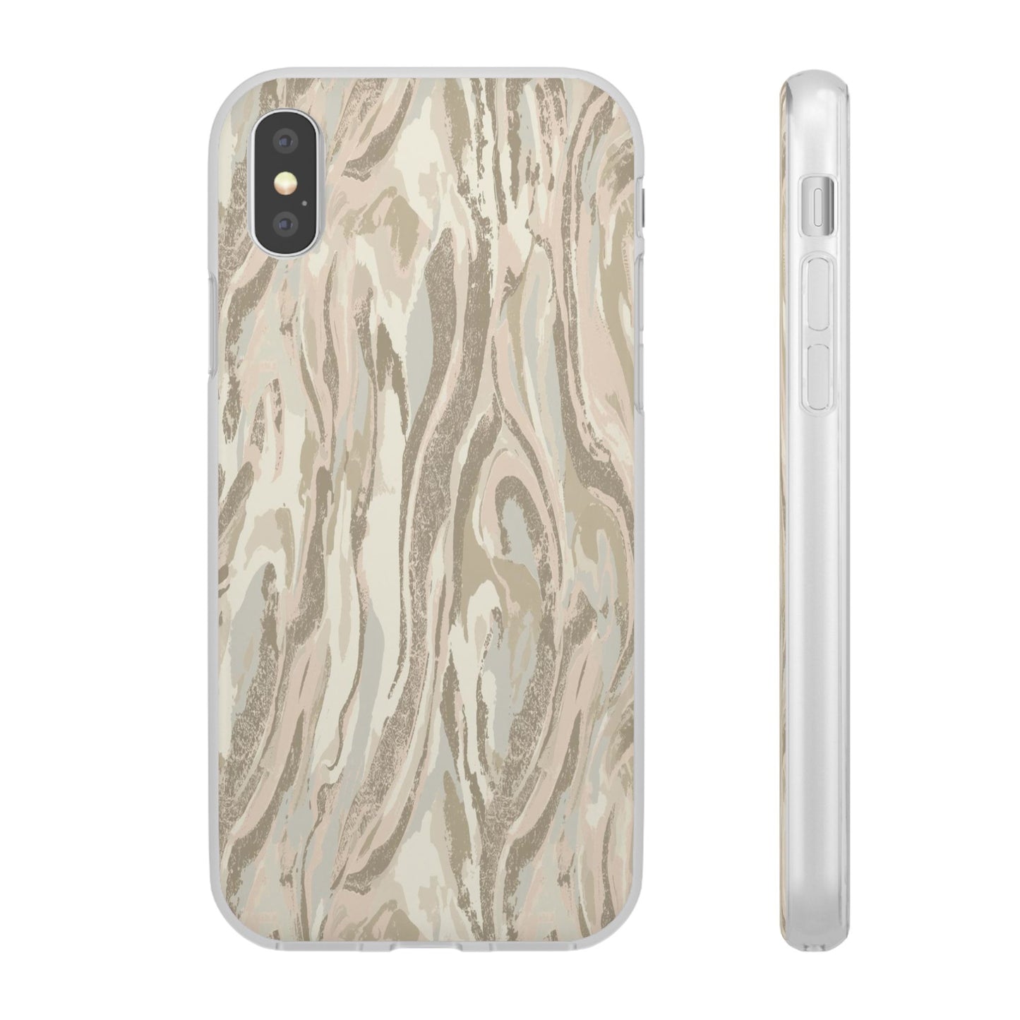 Neutral Marble Swirl Flexi Phone Case — Beige Abstract Protective Cover