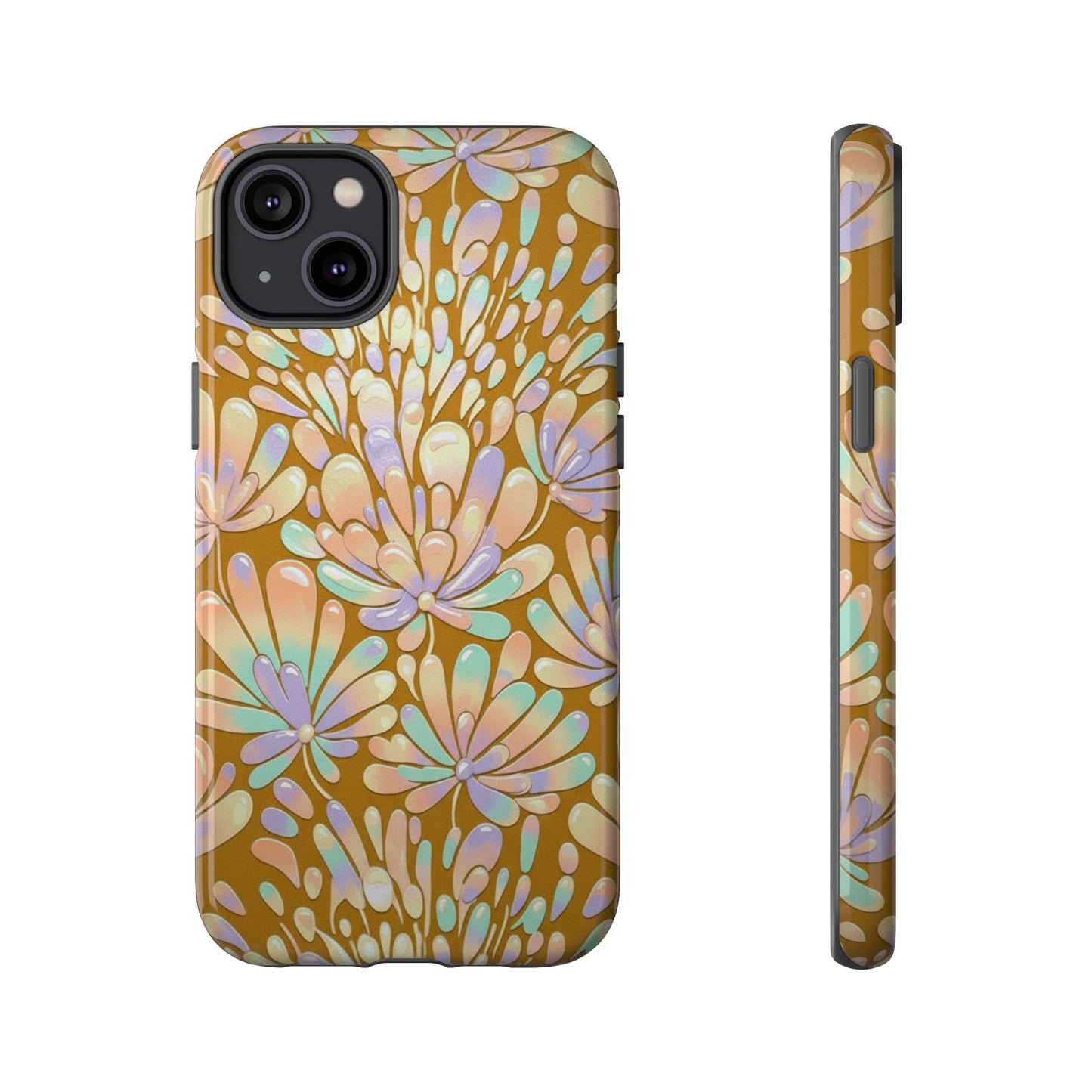 Floral Burst Tough Phone Case – Gold Pastel Botanical Protection