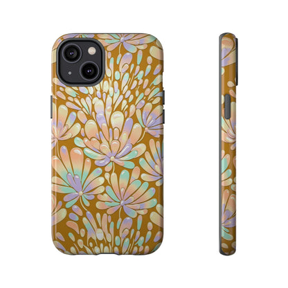 Floral Burst Tough Phone Case – Gold Pastel Botanical Protection