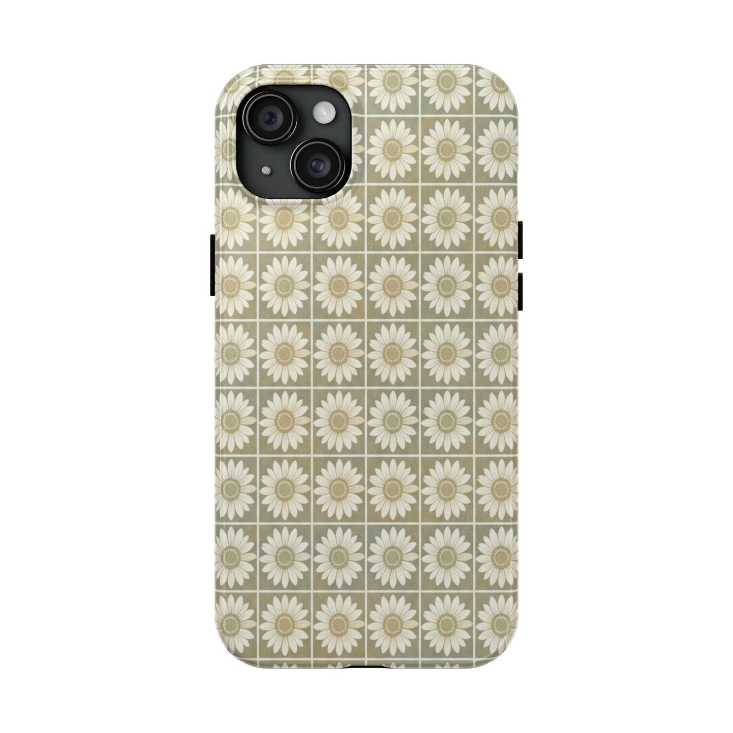 Daisy Tile Tough Phone Case — Retro Floral Protective Phone Cover