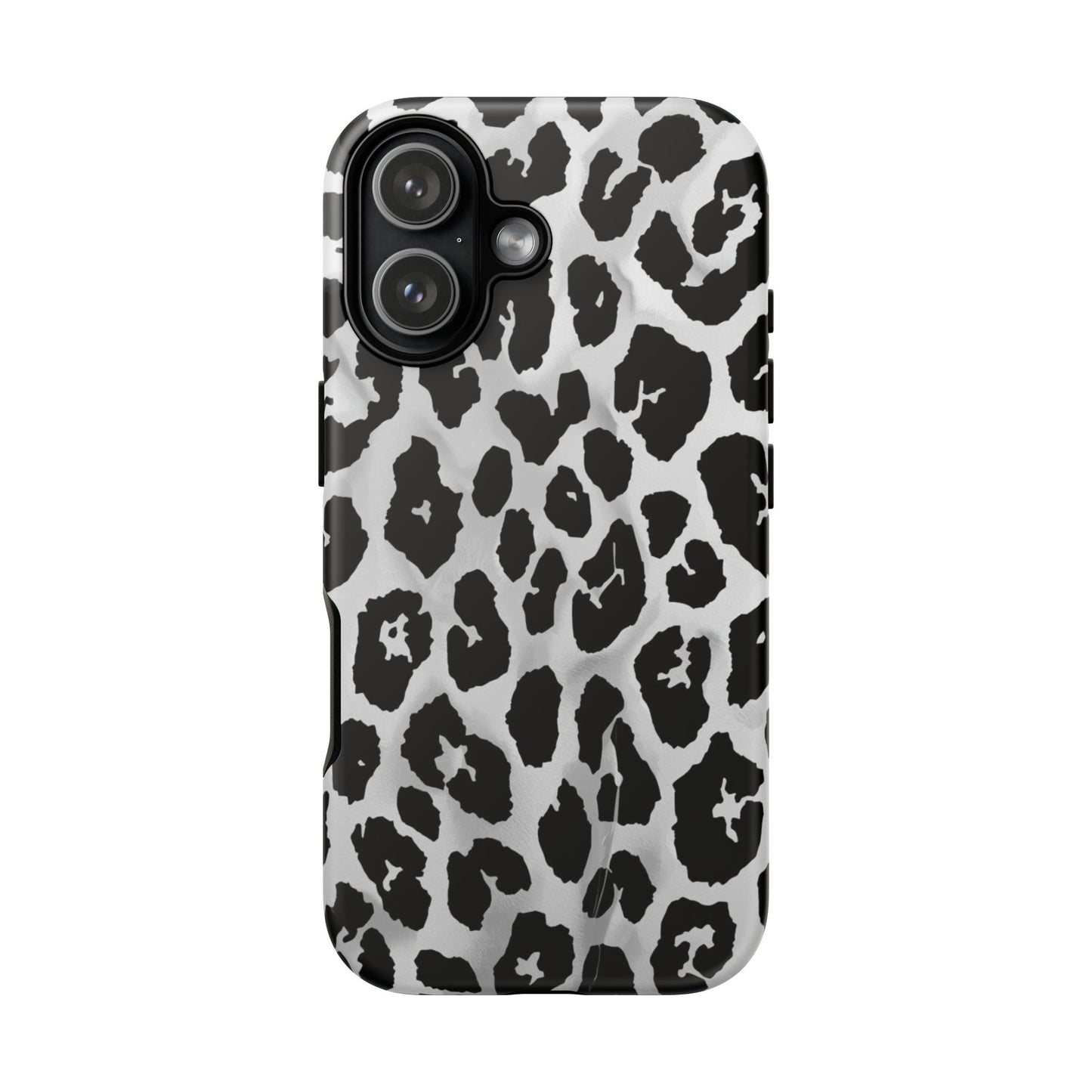 Leopard Print Tough Phone Case – Black & White Animal Pattern Protective Cover