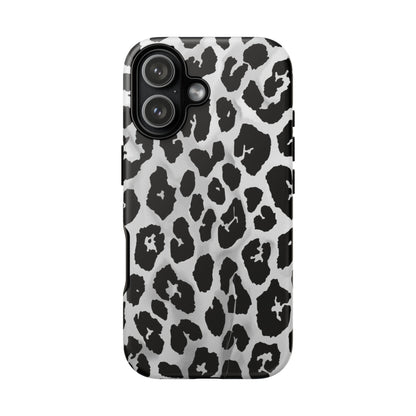 Leopard Print Tough Phone Case – Black & White Animal Pattern Protective Cover