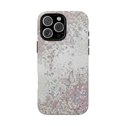 Butterfly Glitter Tough Phone Case — Floral Sparkle Protective Case