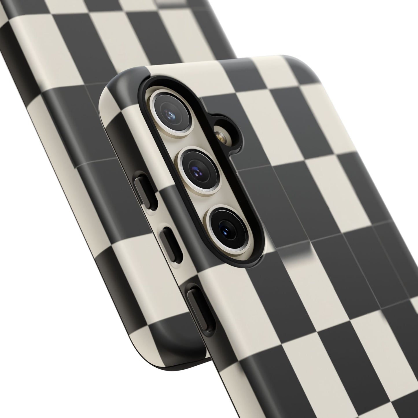 Checkerboard Tough Phone Case — Classic Black & Cream Grid Protective Cover