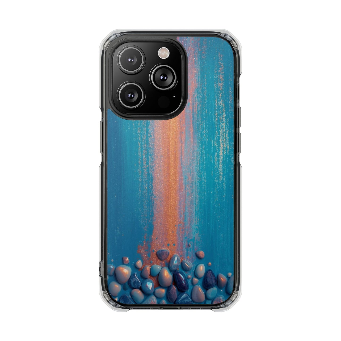 Clear Magnetic Phone Case — Abstract Blue Sunset Pebble Design