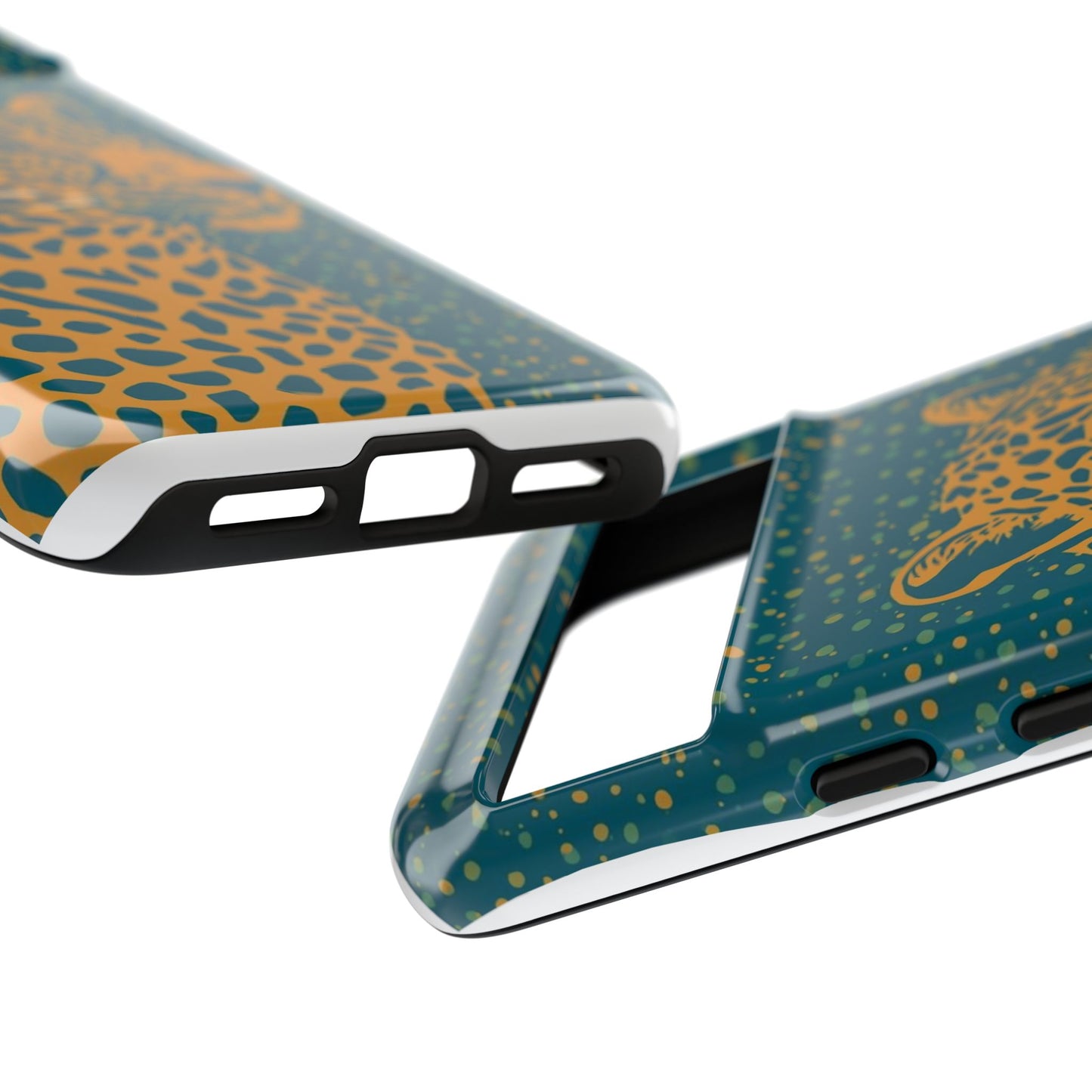 Leopard Spotlight Phone Case — Teal Gold Animal Print Protective Cover