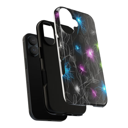 Neon Floral Tough Phone Case — Glow Flower Protective iPhone Cover