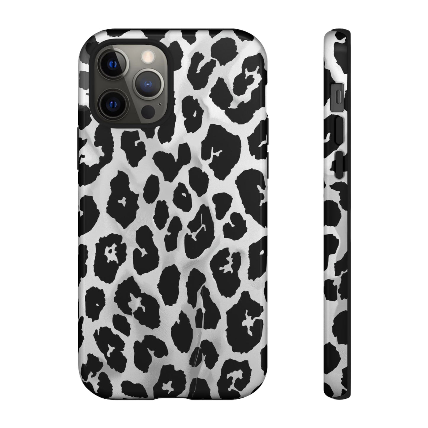 Leopard Print Tough Phone Case – Black & White Animal Pattern Protective Cover