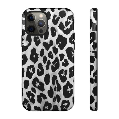 Leopard Print Tough Phone Case – Black & White Animal Pattern Protective Cover