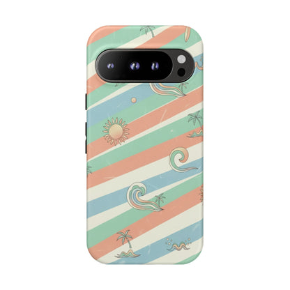 Surf Stripe Tough Phone Case — Retro Beach Waves Pattern