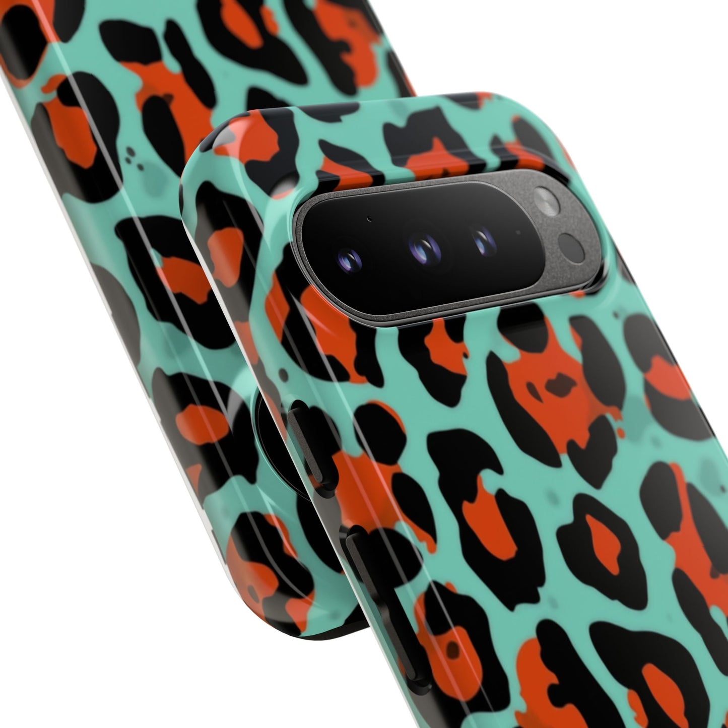 Leopard Print Tough Phone Case — Teal & Rust Protective iPhone Cover