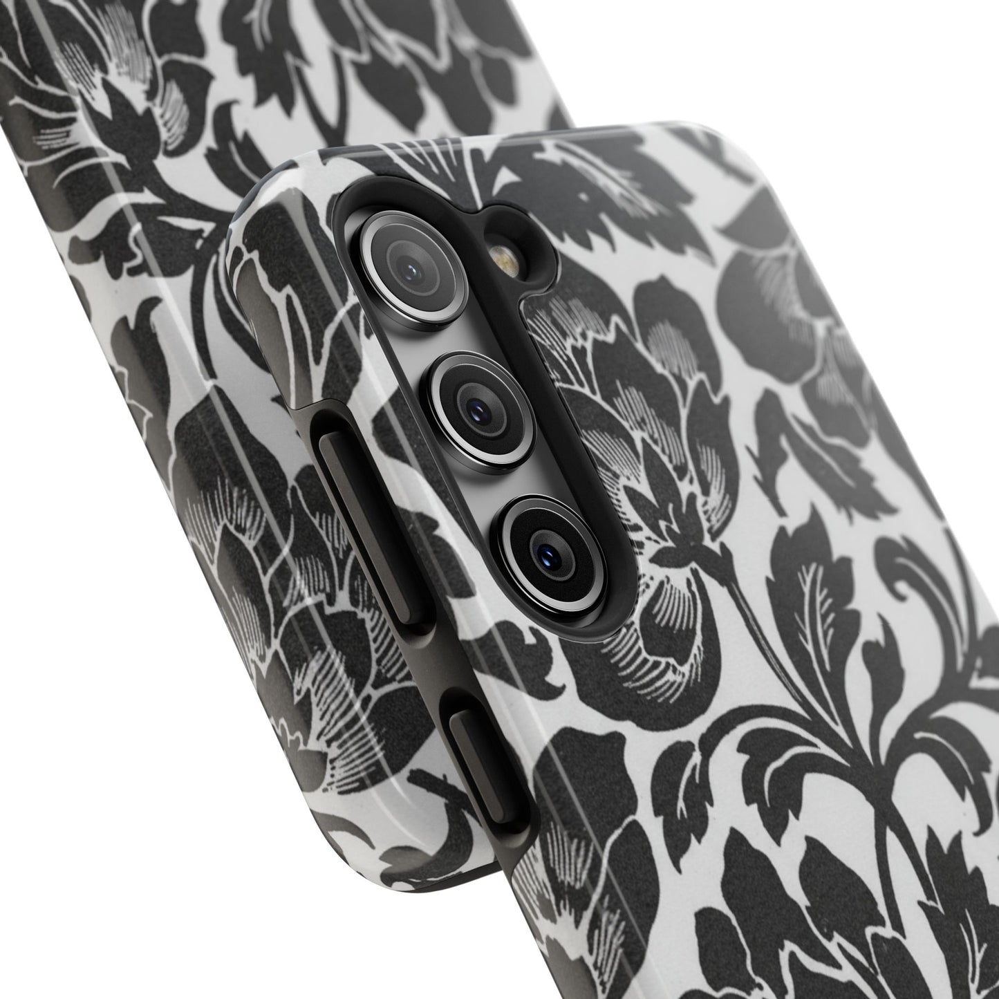 Tough Phone Case — Black & White Vintage Floral Protective Cover
