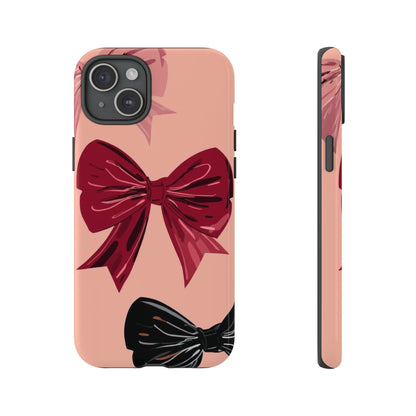 Bow Pattern Tough Phone Case — Pink, Red & Black Decorative Bows